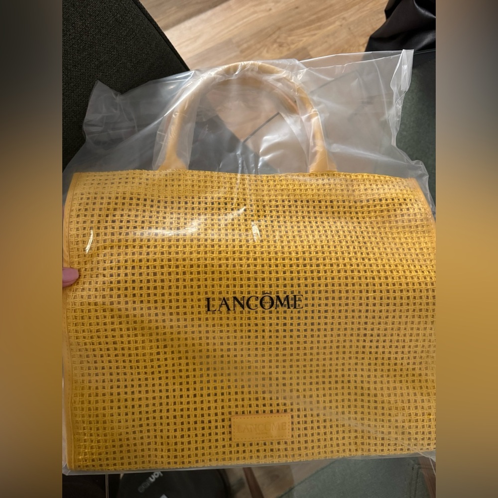 Lancome Yellow Woven Tote Bag